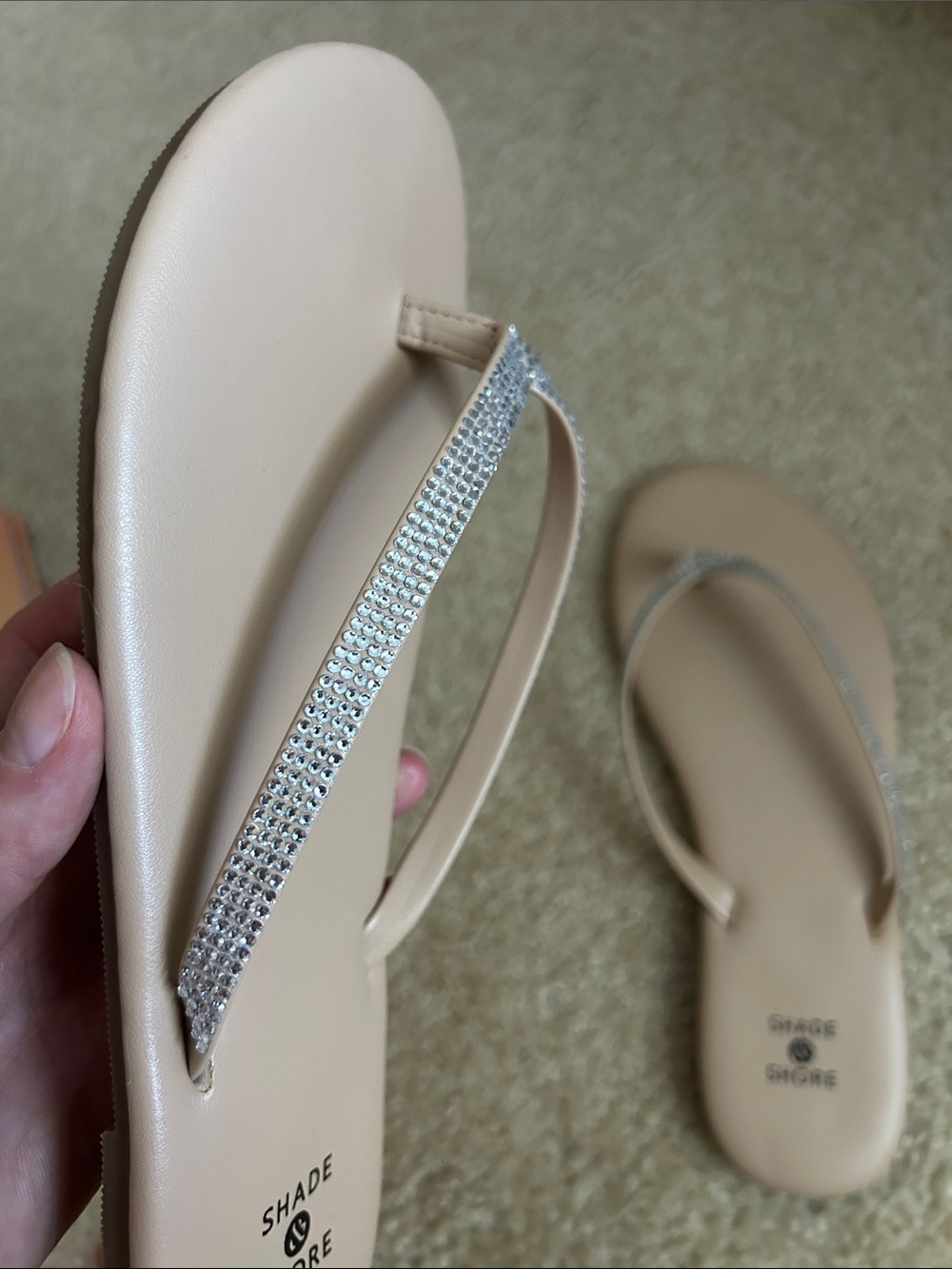 Shade & Shore Women's Nude Rhinestone Strap Sandals - Picture 2 of 3